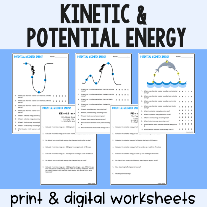 Kinetic and potential energy worksheet answer key