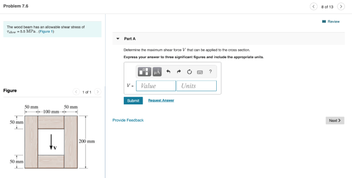 The wood beam has an allowable shear stress of